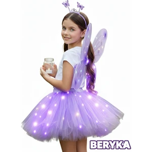 2-10 Yaş Kız Çocuk LED Işıklı Kelebek Kanat Peri Kostüm Seti