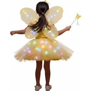 2-10 Yaş Kız Çocuk LED Işıklı Kelebek Kanat Peri Kostüm Seti
