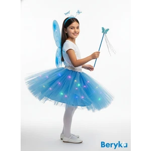 2-10 Yaş Kız Çocuk LED Işıklı Kelebek Kanat Peri Kostüm Seti