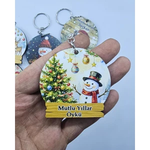 Yılbaşı Temalı Ahşap Anahtarlık
