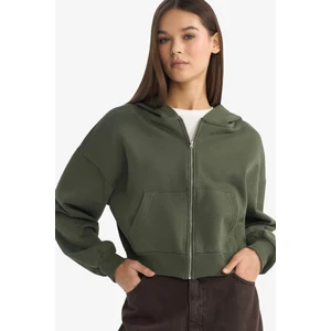 Cropped Fit Kapüşonlu Kalın Fermuarlı Sweatshirt Z7069AZ25WN