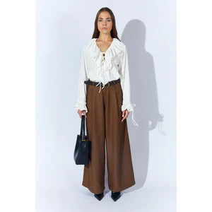 Kadın Kahve Beli Kalın Kemer Palazzo Pantolon