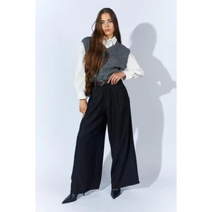 Kadın Siyah Beli Kalın Kemer Palazzo Pantolon