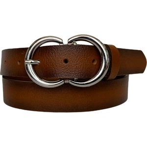 Deri Gümüş Cɔ Tokalı Taba Kadın Kemeri, 3cm