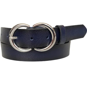 Deri Gümüş Cɔ Tokalı Lacivert Kadın Kemeri, 3cm