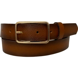 Deri Gold Dikdörtgen Tokalı Taba Kadın Kemeri, 3cm