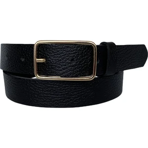 Deri Gold Dikdörtgen Tokalı Siyah Baskılı Kadın Kemeri, 3cm