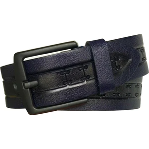 Desenli Lacivert Kot Spor Deri Kemer 4,5 cm