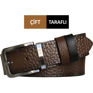 Çift Taraflı 4 cm Deri Kemer; Kahverengi, Siyah