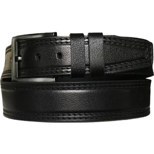 Çift Dikiş Baskılı Siyah Kot Spor Deri Kemer 4,5 cm