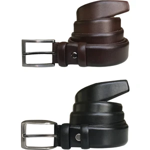 Goderi Deri 2'li Set Klasik Kumaş Pantolon Kemeri; Siyah, Kahverengi 3,5 cm