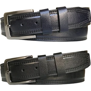 Deri 2'li Set, Desenli Kemer; Siyah, Lacivert 4 cm