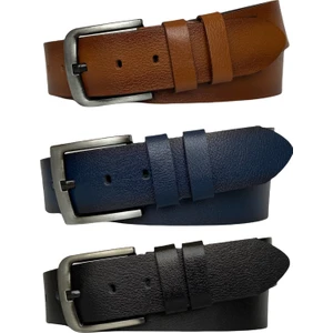 Tek Parça Deri 3'lü Set Siyah, Lacivert, Taba 4.5 cm Kot, Spor Kemer