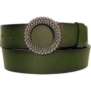 Deri, Siyah Nikel Tokalı Yeşil Kadın Kot Kemeri 4 cm