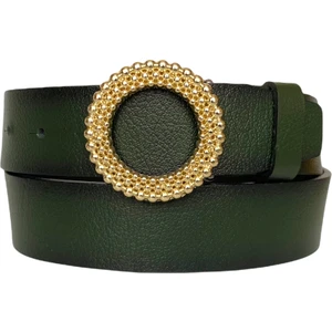 Deri, Gold Tokalı Yeşil Kadın Kot Kemeri 4 cm