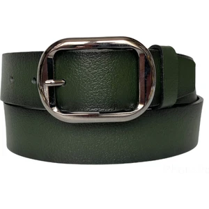 Deri, Siyah Nikel Tokalı Yeşil Kadın Kot Kemeri 4 cm