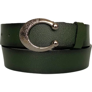 Deri, Gümüş Tokalı Yeşil Kadın Kot Kemeri 4 cm