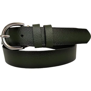 Deri Gümüş Tokalı Yeşil Kadın Kemeri, 3cm