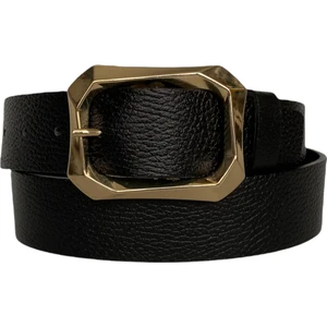 Deri, Gold Tokalı Siyah Kadın Kot Kemeri 4 cm