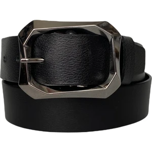 , Gümüş Tokalı Siyah Kadın Kot Kemeri 4 cm