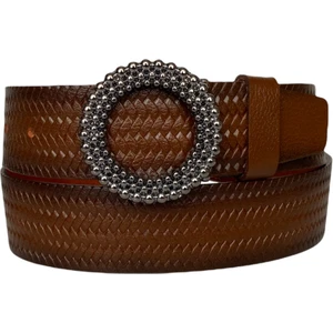 Deri Siyah Nikel Tokalı Kahverengi Kadın Kot Kemeri 4 cm