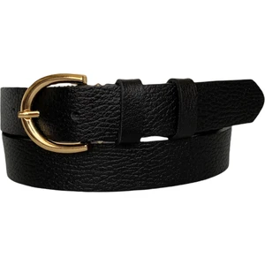 Deri Gold Tokalı Siyah Baskılı Kadın Kemeri, 3cm