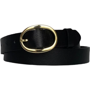 Deri Gold Oval Tokalı Siyah Ince Kadın Kemeri 3 cm