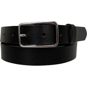 Deri Gümüş Dikdörtgen Tokalı Siyah Kadın Kemeri, 3cm