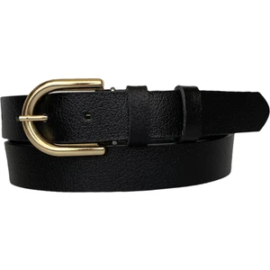 Deri Gold Tokalı Siyah Kadın Kemeri, 3cm