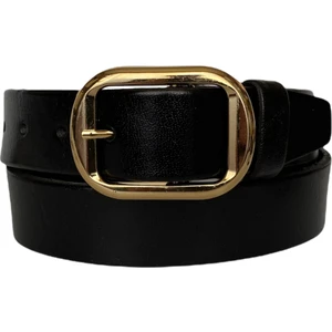 Deri, Gold Tokalı Siyah Kadın Kemeri 4 cm