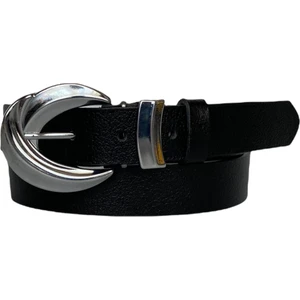 Deri Gümüş Tokalı Siyah Kadın Kemeri, 3cm