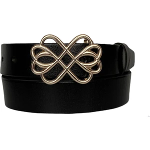 Deri, Gold Tokalı Siyah Kadın Kemeri 4 cm