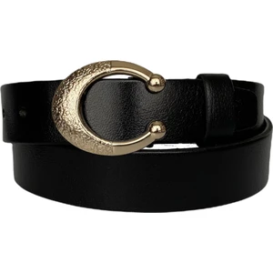 Deri, Gold Tokalı Siyah Kadın Kemeri 4 cm