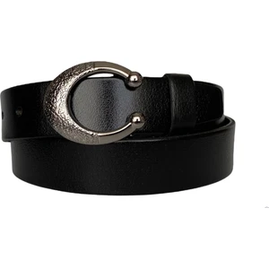 Deri, Gümüş Tokalı Siyah Kadın Kemeri 4 cm