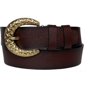 Deri, Gold Tokalı Bordo Kadın Kot Kemeri 4 cm