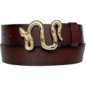 Deri, Gold Yılan Tokalı Bordo Kadın Kot Kemeri 4 cm