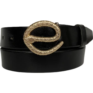 Deri, Gold Yılan Tokalı Siyah Kadın Kemeri 4 cm