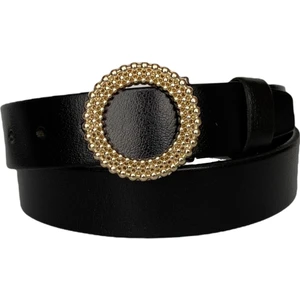 Deri, Gold Tokalı Siyah Kadın Kemeri 4 cm