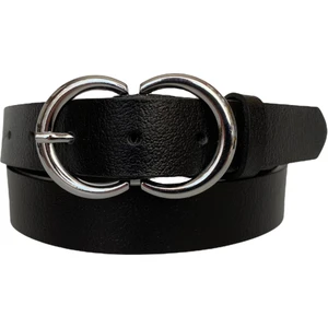 Deri Gümüş Cɔ Tokalı Siyah Kadın Kemeri, 3cm