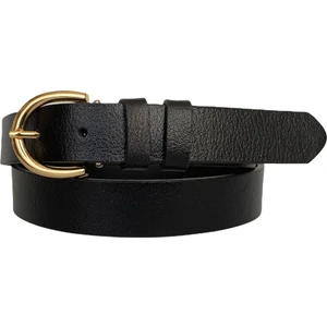 Deri Gold Tokalı Siyah Kadın Kemeri, 3cm