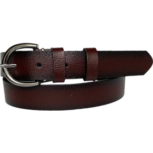 Deri Nikel Tokalı Bordo Kadın Kemeri, 3cm