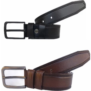 2'li Siyah, Kahverengi 4 cm Deri Kemer