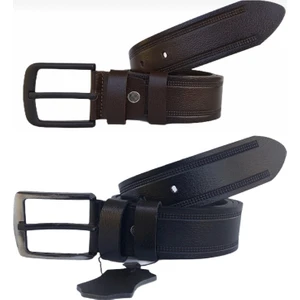 2'li Kot Spor Lüks Desenli Deri Kemer Siyah,Taba 4.5 cm