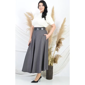 Kadın  Kışlık Kloş Etek 779 Gri 95 cm Boyunda Astarlı
