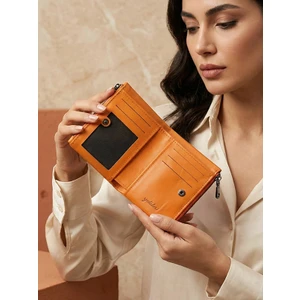 Deri Fermuarlı Yumuşak Turuncu Cüzdan
