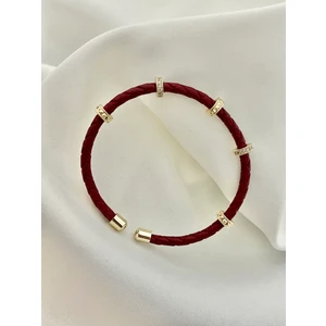 Vıp Premium Deri Cuff Bordo Bileklik