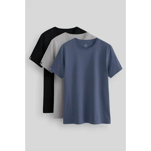 Tommy Life Standart Fit Basic O Yaka  3lü Paket Siyah-Petrol-Taş Erkek T-Shirt - 87911