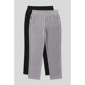 Tommy Life Rahat Form 2li Paket Siyah-Gri Melanj Büyük Beden Kadın Eşofman Alt - 94040