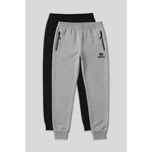 Tommy Life Standart Kalıp 2li Paket Siyah-Gri Melanj Erkek Eşofman Alt - 84587