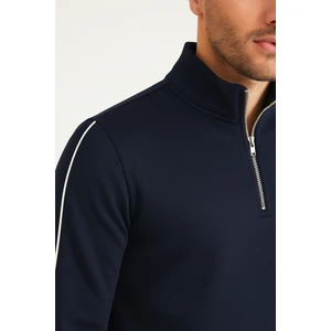 Regular Fit Yarım Fermuarlı Dik Yaka Basic Sweatshirt